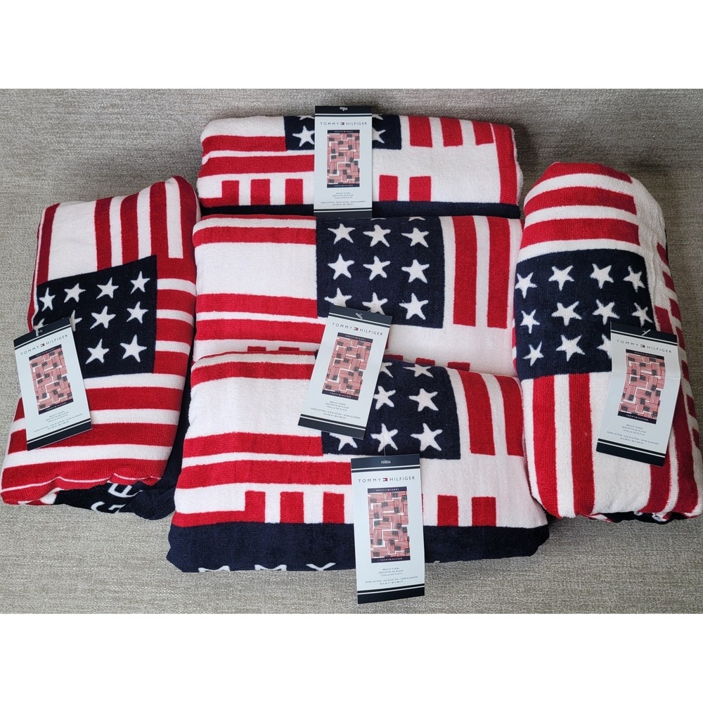 5 Tommy Hilfiger Patriotic USA Flag Red White & Blue Beach Towels 35x66" w/ Tags - Picture 14 of 14